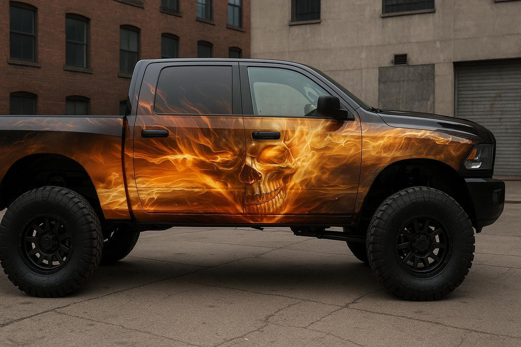 Inferno Skull Flame Car Wrap | Fiery Smoke Vinyl Design | Aggressive Hot Rod Style Vehicle Wrap | Molten Heat Abstract Car Vinyl