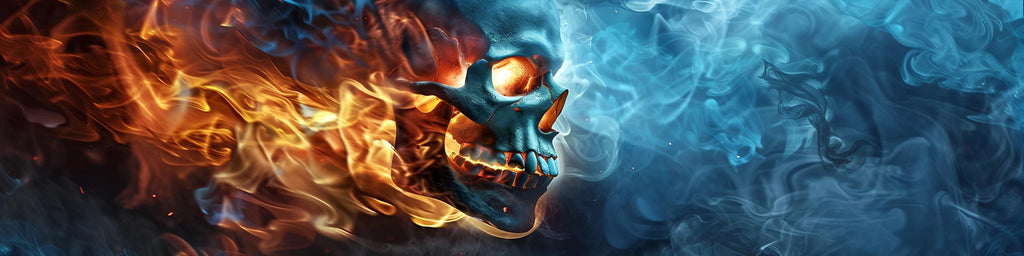 Fire and Ice Skull Car Wrap | Dual Flame & Frost Vinyl Design | Blue Red Abstract Vehicle Wrap | Molten Heat vs Cold Energy Car Wrap