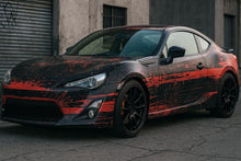 Load image into Gallery viewer, Red Black Distressed Car Wrap | Urban Grit Vinyl Design | Grunge Street Style Vehicle Wrap | Industrial Weathered Look Car Vinyl