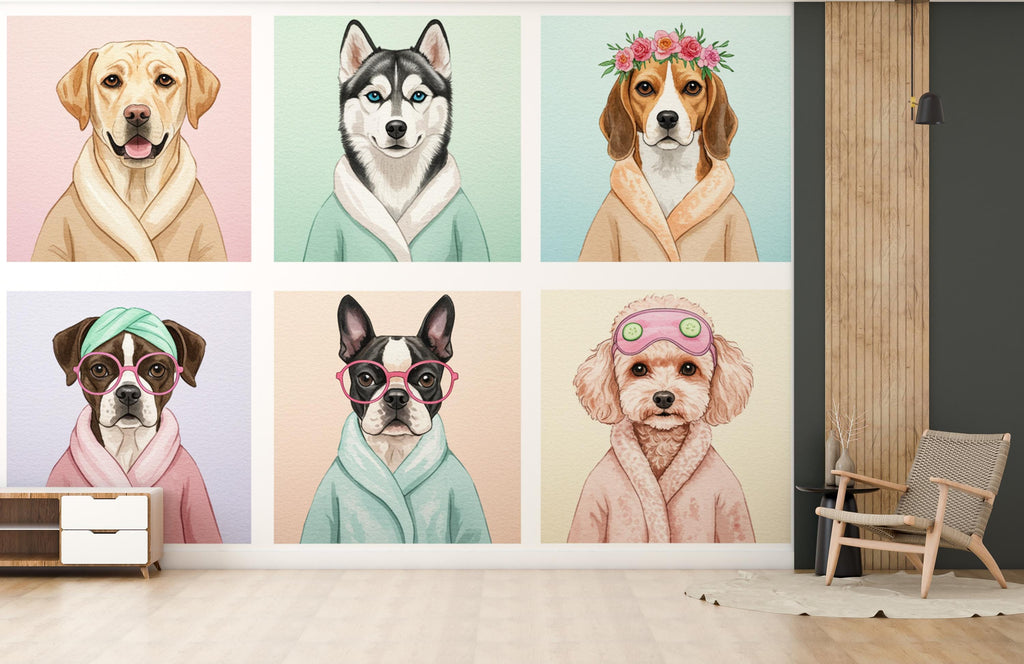Dog Grooming salon Wallpaper Spa dog Peel and Stick Dog room Wallpaper Nursery Self Adhesive Dog Animal nursery decor Mural 960RS