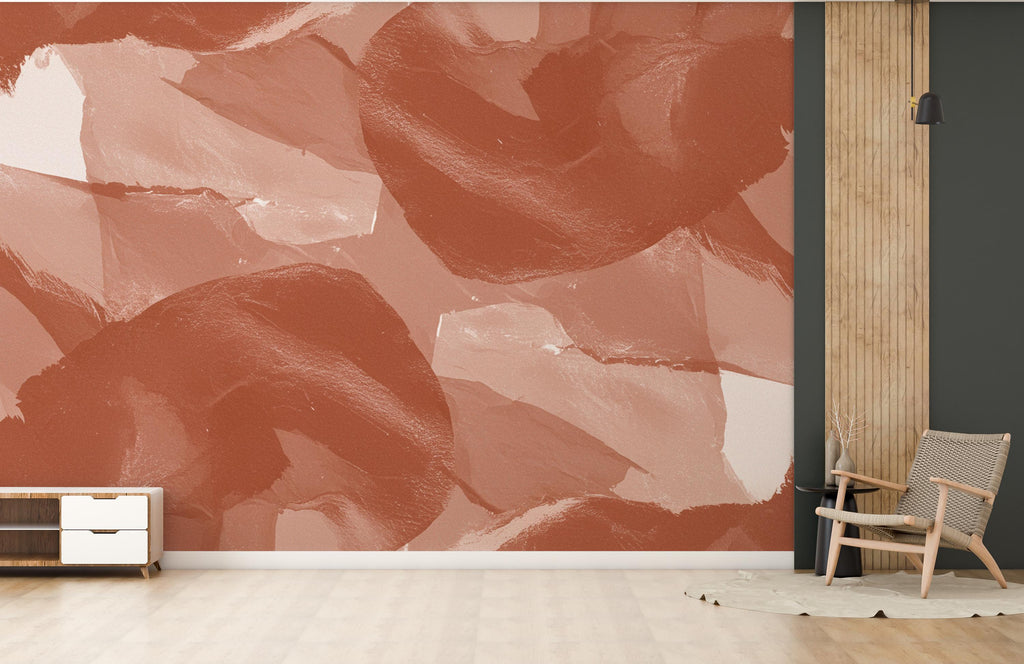 Modern Abstract Brush Stroke Wallpaper – Monochrome with Terracotta Accent | Painterly Texture, Minimalist Mural Trending Etsy Decor 980RS