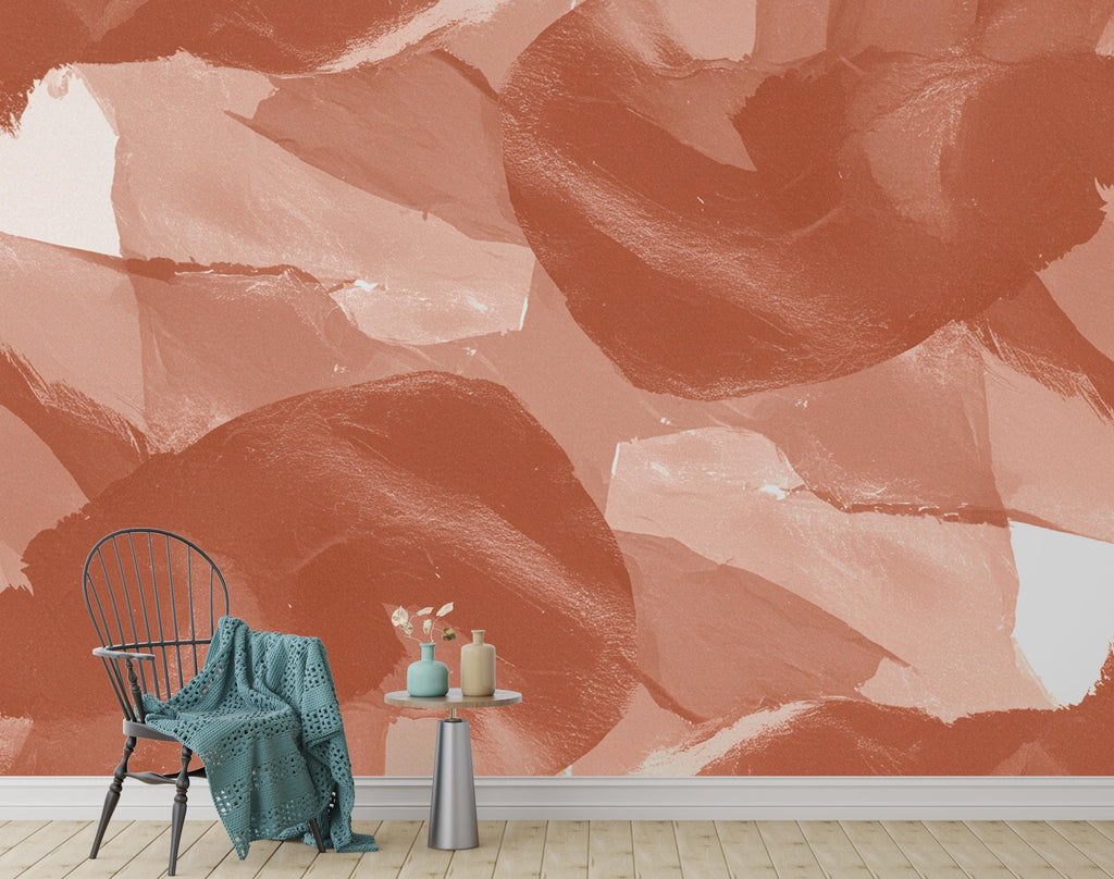 Modern Abstract Brush Stroke Wallpaper – Monochrome with Terracotta Accent | Painterly Texture, Minimalist Mural Trending Etsy Decor 980RS