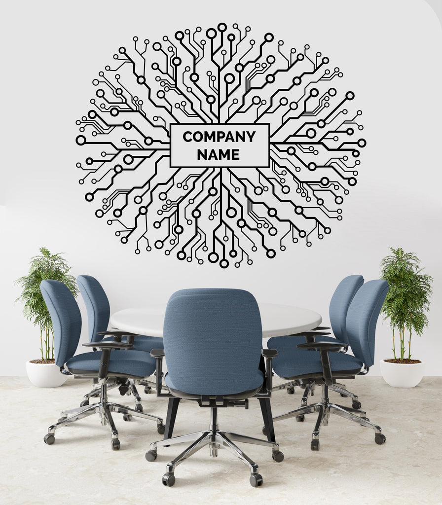 Custom Company Logo Wall Decal, Tech Circuit Wall Art with Business Name, Office Wall Decor, Startup Office Branding Wall Sticker 689LU