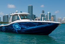 Load image into Gallery viewer, Deep Ocean Jellyfish Boat Wrap – Glowing Blue Marine Vinyl Hull Graphics, Underwater Wave Design, Premium Peel And Stick Ocean Wrap