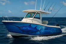 Load image into Gallery viewer, Blue Marlin Boat Wrap – Realistic Full-Color Marine Vinyl Design for Fishing Boats, Sport Boats &amp; Offshore Racers | Custom Deep Sea Boat