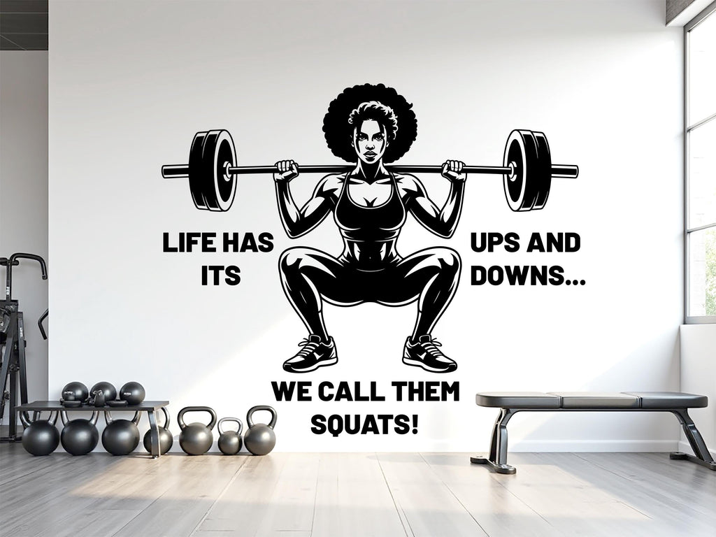 Squat Girl Gym Wall Decal Girl Power fitness Quote Decor Workout Art Vinyl Gym Wall Stickers Bedroom Gym Workout Girl Cross fit 962RS