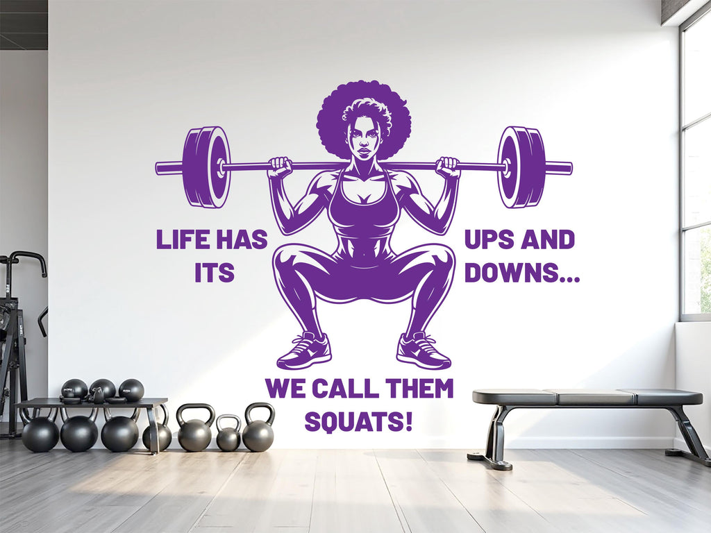 Squat Girl Gym Wall Decal Girl Power fitness Quote Decor Workout Art Vinyl Gym Wall Stickers Bedroom Gym Workout Girl Cross fit 962RS