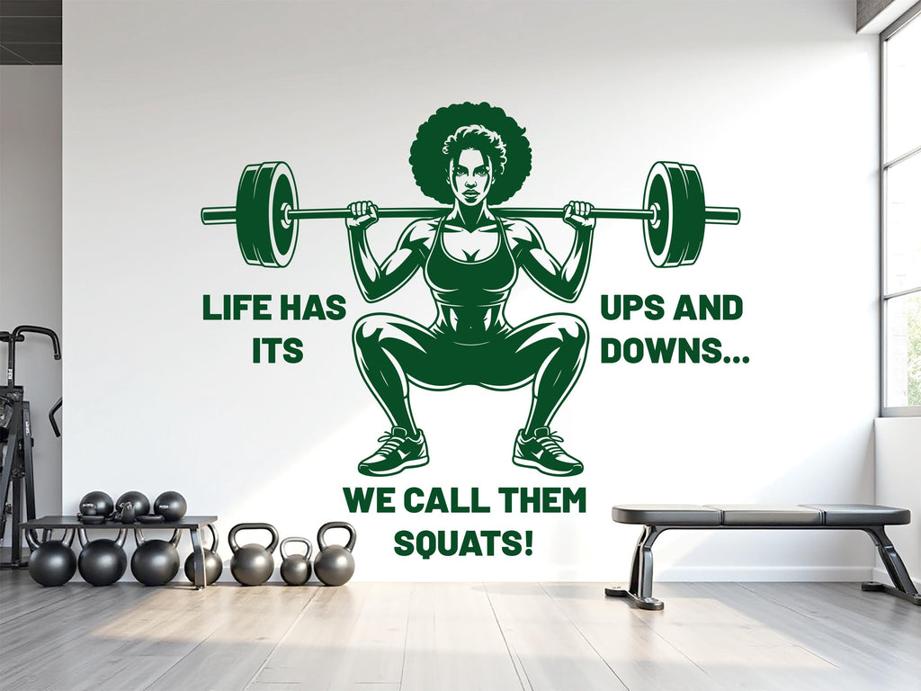 Squat Girl Gym Wall Decal Girl Power fitness Quote Decor Workout Art Vinyl Gym Wall Stickers Bedroom Gym Workout Girl Cross fit 962RS