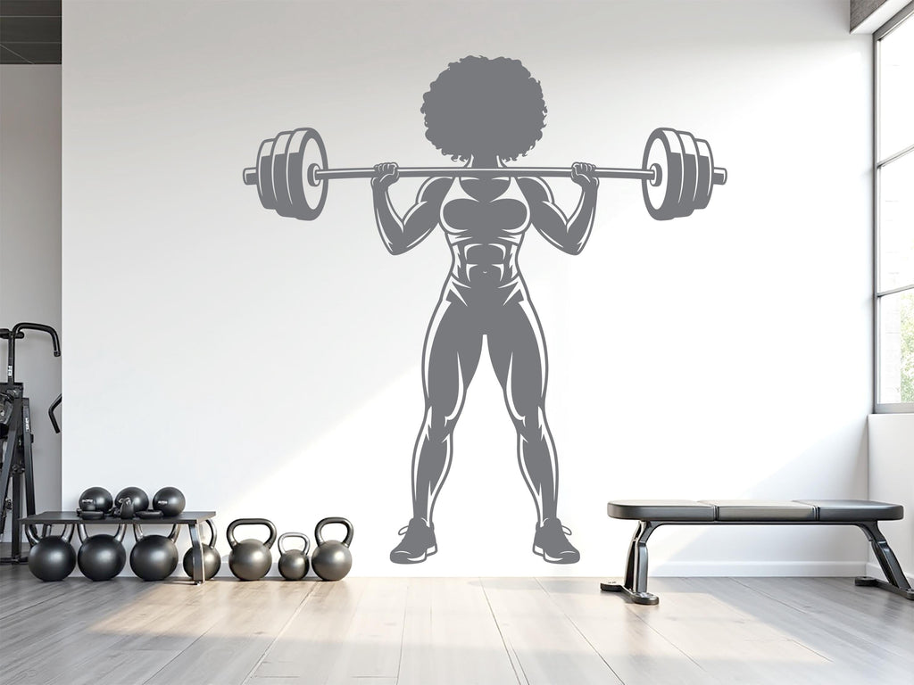 Afro Woman Gym Wall Decal, Fitness Quote Vinyl Sticker 963RS