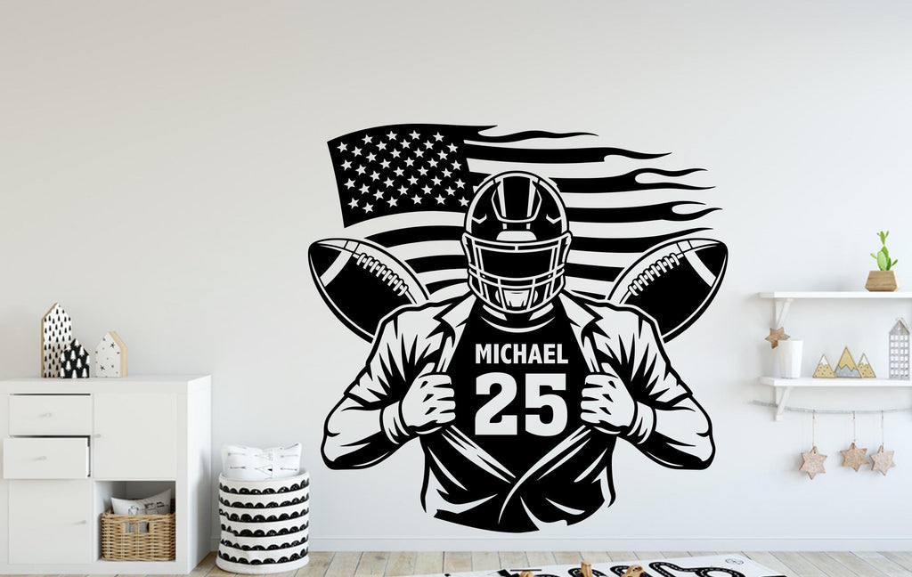 Custom Name American Football Wall Decal, Custom name Football Wall sticker, Personalized gift Football wall art Kids room Decal 172DE