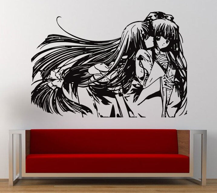 Two Girls Long Hair Anime Wall Graphic Decal Sticker Vinyl Mural Leaving Bedroom Room Home Decor FREE SHIPPING L268