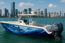 Load image into Gallery viewer, Blue Marlin Ocean Boat Wrap – Deep Sea Fishing Vinyl Wrap – Custom Full Side Marine Wrap – Ocean Wave Marlin Design – Premium Marine Grade