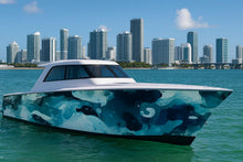 Load image into Gallery viewer, Aqua Camo Ocean Boat Wrap – Blue Water Camouflage Vinyl Wrap – Marine Grade Boat Decal – Custom Full Side Wrap – Abstract Sea Pattern Boat