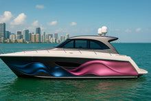 Load image into Gallery viewer, Metallic Wave Fusion Boat Wrap – Blue And Magenta Vinyl Wrap – Custom Full Side Marine Wrap – Luxury Boat Decal – Glossy 3D Wave Design