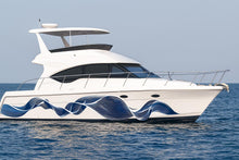 Load image into Gallery viewer, Ocean Line Flow Boat Wrap – Blue And White Wave Vinyl Wrap – Modern Marine Boat Decal – Custom Full Side Wrap – Elegant Ocean Motion Design