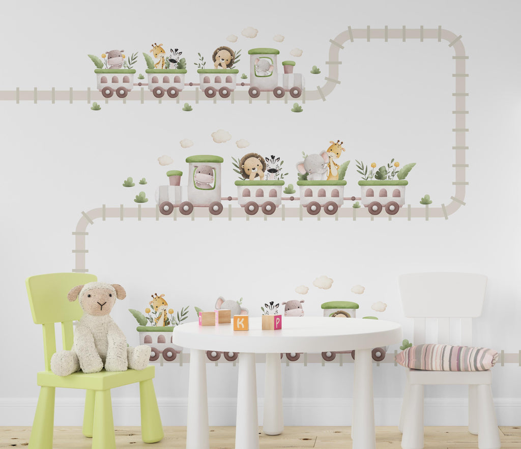 Train Cute animals Wall Decal Train Wall Sticker Railroad Art Train Wall Vinyl Wall Decal Train Room Gifts Vinyl Stickers room decor 964RS