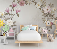Load image into Gallery viewer, Elegant Magnolia Tree Wall Mural – Hand-Painted Watercolor Blossoms in Blush Pink &amp; White | Romantic Floral Wallpaper 986RS