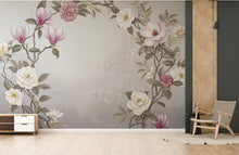 Load image into Gallery viewer, Elegant Magnolia Tree Wall Mural – Hand-Painted Watercolor Blossoms in Blush Pink &amp; White | Romantic Floral Wallpaper 986RS
