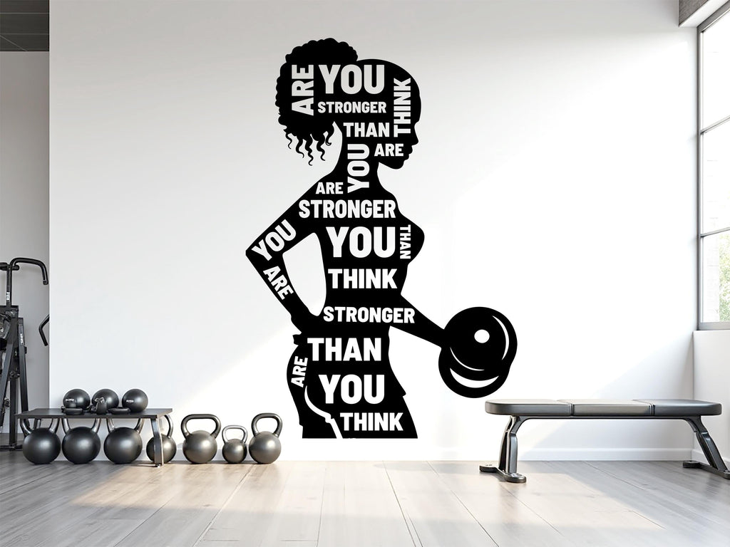 You Are Stronger Than you Think Gym Wall Decal Afro Girl Power fitness Quote Decor Workout Art Vinyl Stickers Workout Girl Home gym 966RS