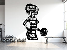 Load image into Gallery viewer, You Are Stronger Than you Think Gym Wall Decal Afro Girl Power fitness Quote Decor Workout Art Vinyl Stickers Workout Girl Home gym 966RS