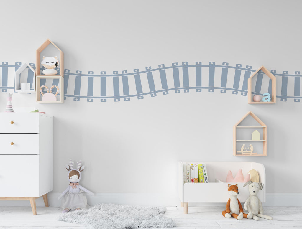 Railroad train Wall Decal Highway Vinyl Sticker Track Route Wall Decor Kids Playroom Boys Room Wall Art Train Bedroom Mural Sticker 699LU