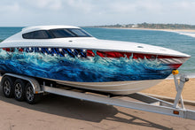 Load image into Gallery viewer, Patriotic Waves Boat Wrap – American Flag Marine Vinyl Design for Speed Boats, Cigarette Boats &amp; Offshore Cruisers | USA Flag Boat Wrap