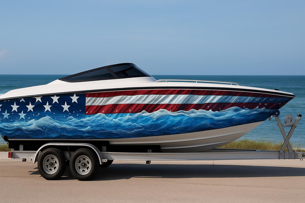 Stars and Stripes Boat Wrap – American Flag Marine Vinyl for Speed Boats, Cigarette Boats & Offshore Cruisers | Patriotic USA Boat Wrap