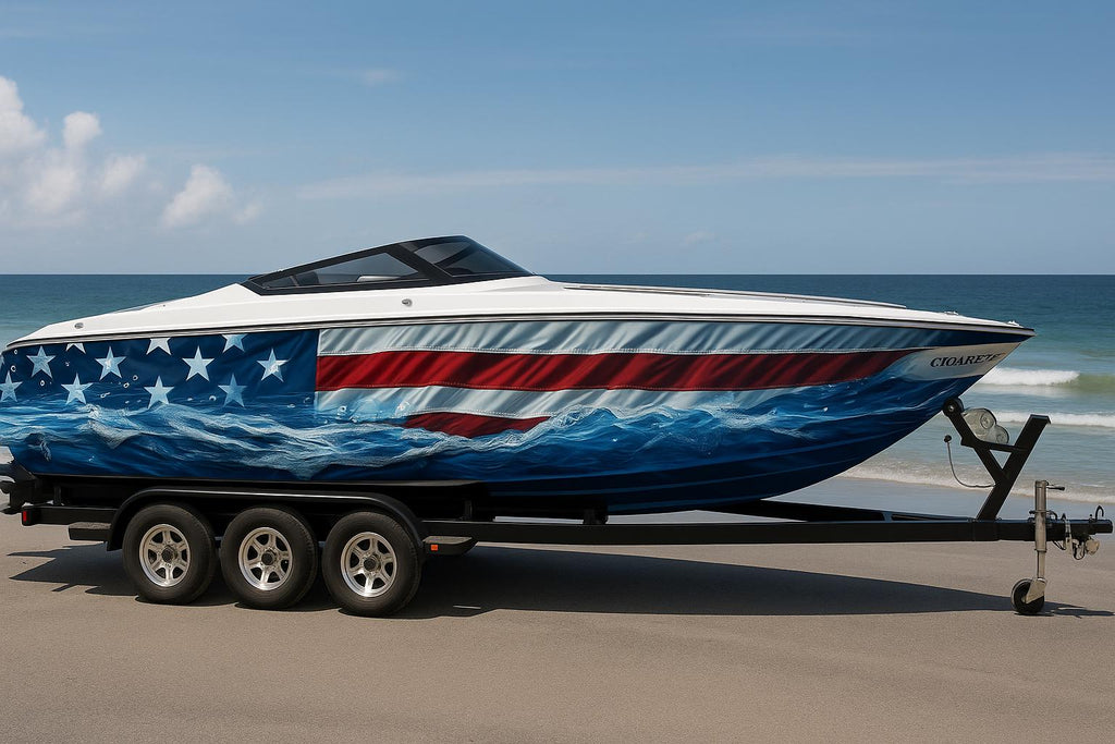 Stars and Stripes Boat Wrap – American Flag Marine Vinyl for Speed Boats, Cigarette Boats & Offshore Cruisers | Patriotic USA Boat Wrap