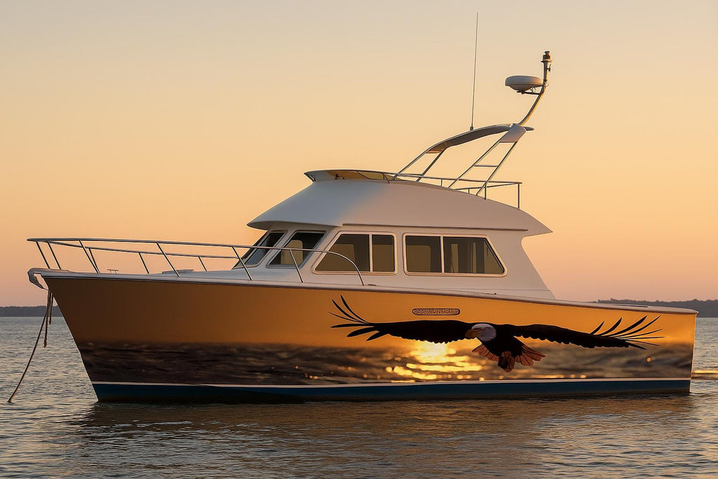 Freedom Eagle Boat Wrap – Patriotic Bald Eagle Marine Vinyl for Speed Boats, Offshore Cruisers & Sport Boats | American Boat Wrap