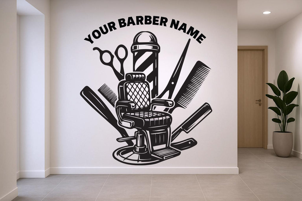 Barber Wall Decal, Barber Wall Decal, Barbershop Wall Decor, Custom Decals Razor Wall Art 967RS
