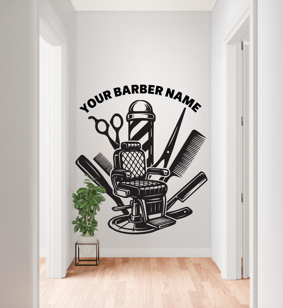 Barber Wall Decal, Barber Wall Decal, Barbershop Wall Decor, Custom Decals Razor Wall Art 967RS