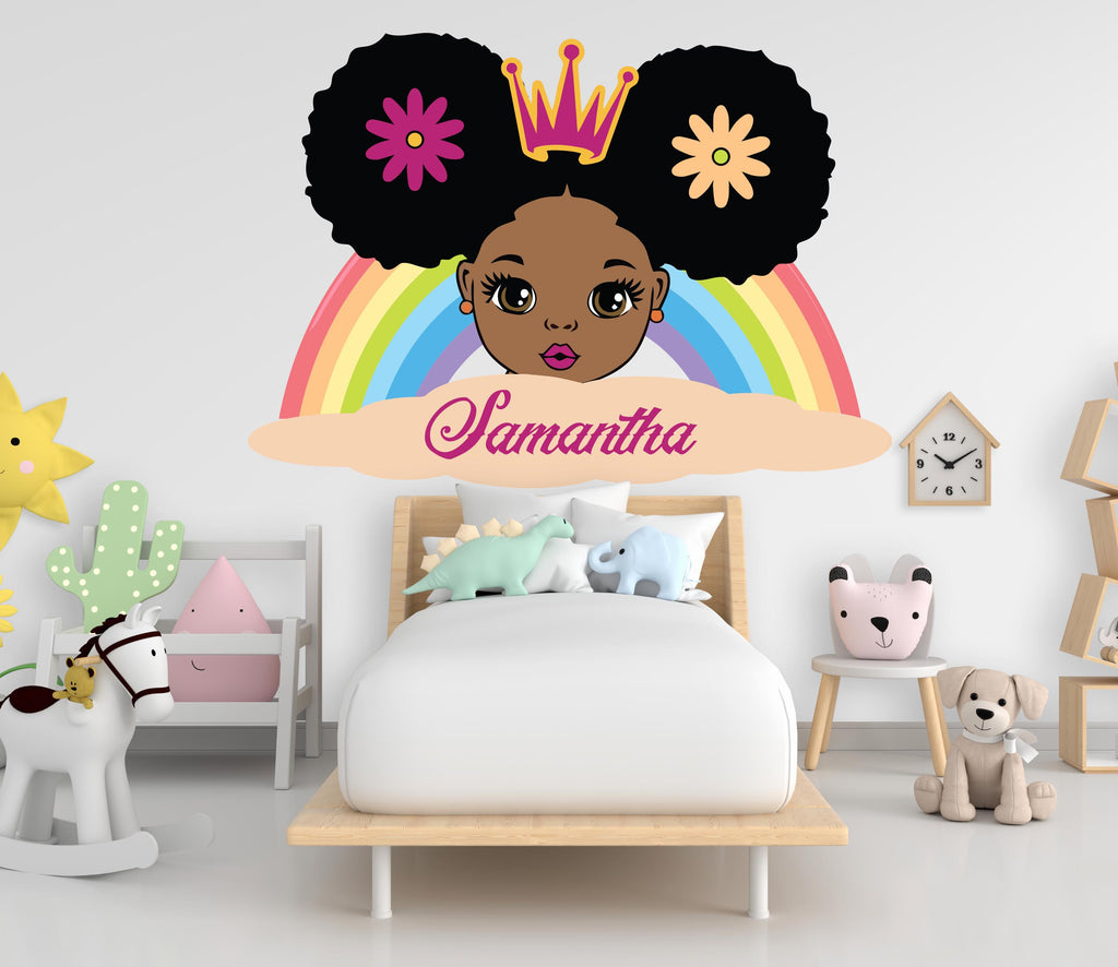 Peek a boo Little Afro Girl custom name Wall Decal Rainbow Beautiful Girl Beauty African Blessed Room Gifts Her Vinyl Art Stickers 968RS