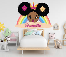 Load image into Gallery viewer, Peek a boo Little Afro Girl custom name Wall Decal Rainbow Beautiful Girl Beauty African Blessed Room Gifts Her Vinyl Art Stickers 968RS