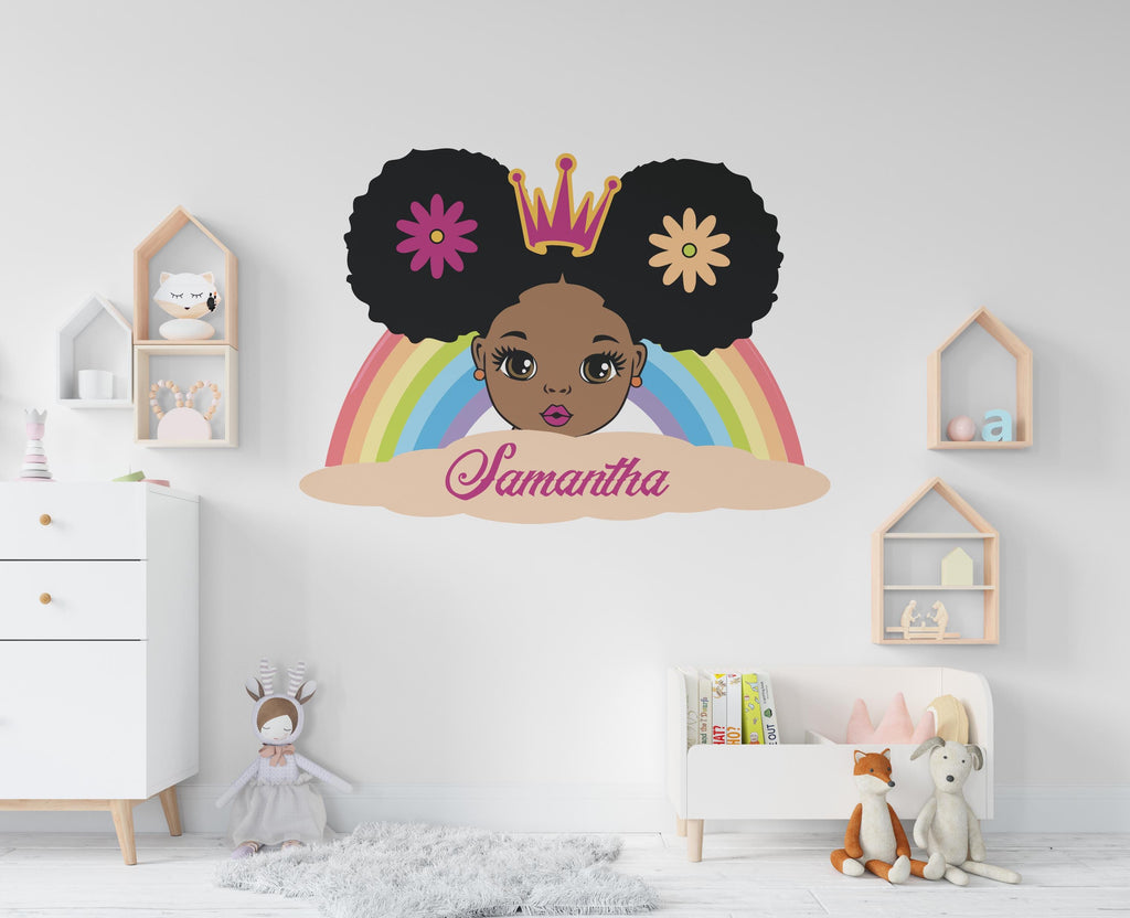 Peek a boo Little Afro Girl custom name Wall Decal Rainbow Beautiful Girl Beauty African Blessed Room Gifts Her Vinyl Art Stickers 968RS