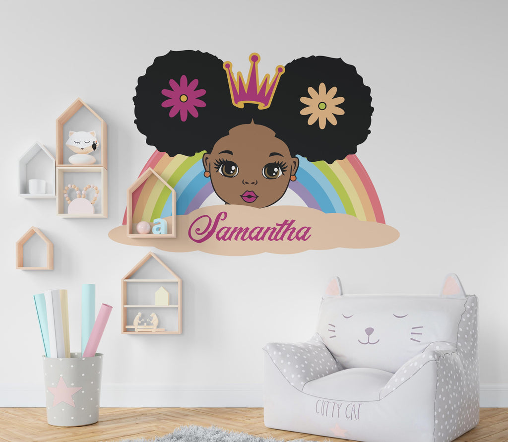 Peek a boo Little Afro Girl custom name Wall Decal Rainbow Beautiful Girl Beauty African Blessed Room Gifts Her Vinyl Art Stickers 968RS