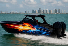 Load image into Gallery viewer, Solar Motion Boat Wrap – Dynamic Red Blue Gradient Vinyl Wrap – Marine Grade Boat Decal – Custom Full Side Wrap – High Energy Racing Design