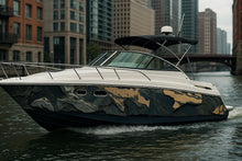 Load image into Gallery viewer, Urban Camo Gold Boat Wrap – Luxury Metallic Marine Vinyl for Speed Boats &amp; Cruisers | Abstract Gold Camo Boat Wrap | Designer Boat Graphics