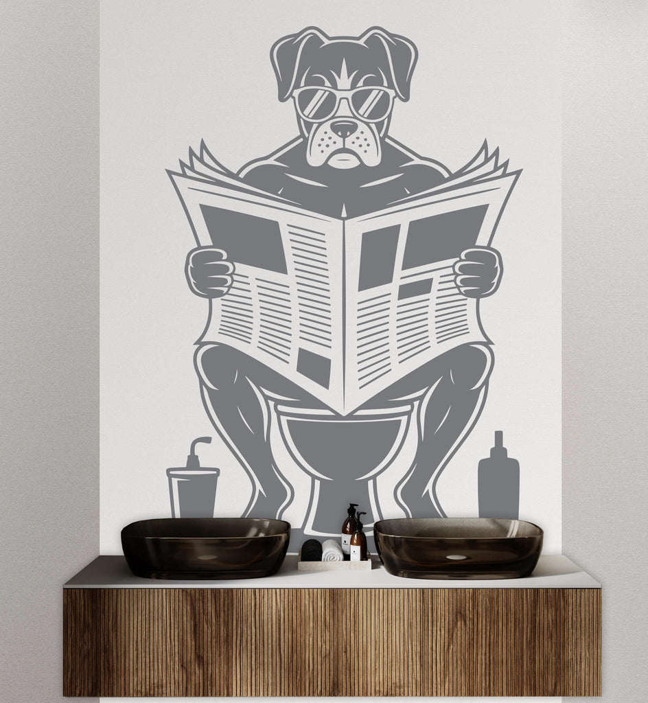 Boxer reading newspaper wall decal Dog decor Dog kids Dog wall art Decal Dog Lover Animals Dog Wall Bathroom Wall Decals Stickers 153DE