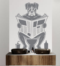 Load image into Gallery viewer, Boxer reading newspaper wall decal Dog decor Dog kids Dog wall art Decal Dog Lover Animals Dog Wall Bathroom Wall Decals Stickers 153DE