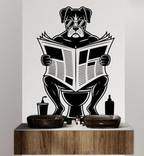 Load image into Gallery viewer, Boxer reading newspaper wall decal Dog decor Dog kids Dog wall art Decal Dog Lover Animals Dog Wall Bathroom Wall Decals Stickers 153DE