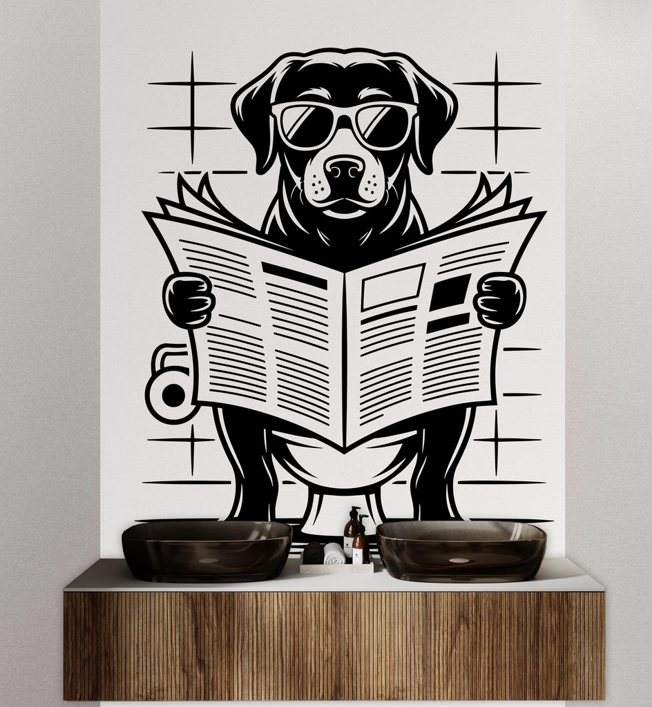 Labrador reading newspaper wall decal Bathroom Dog decor Dog wall art Decal Dog Lover Animals Dog Wall Bathroom Wall Decals Stickers 154DE