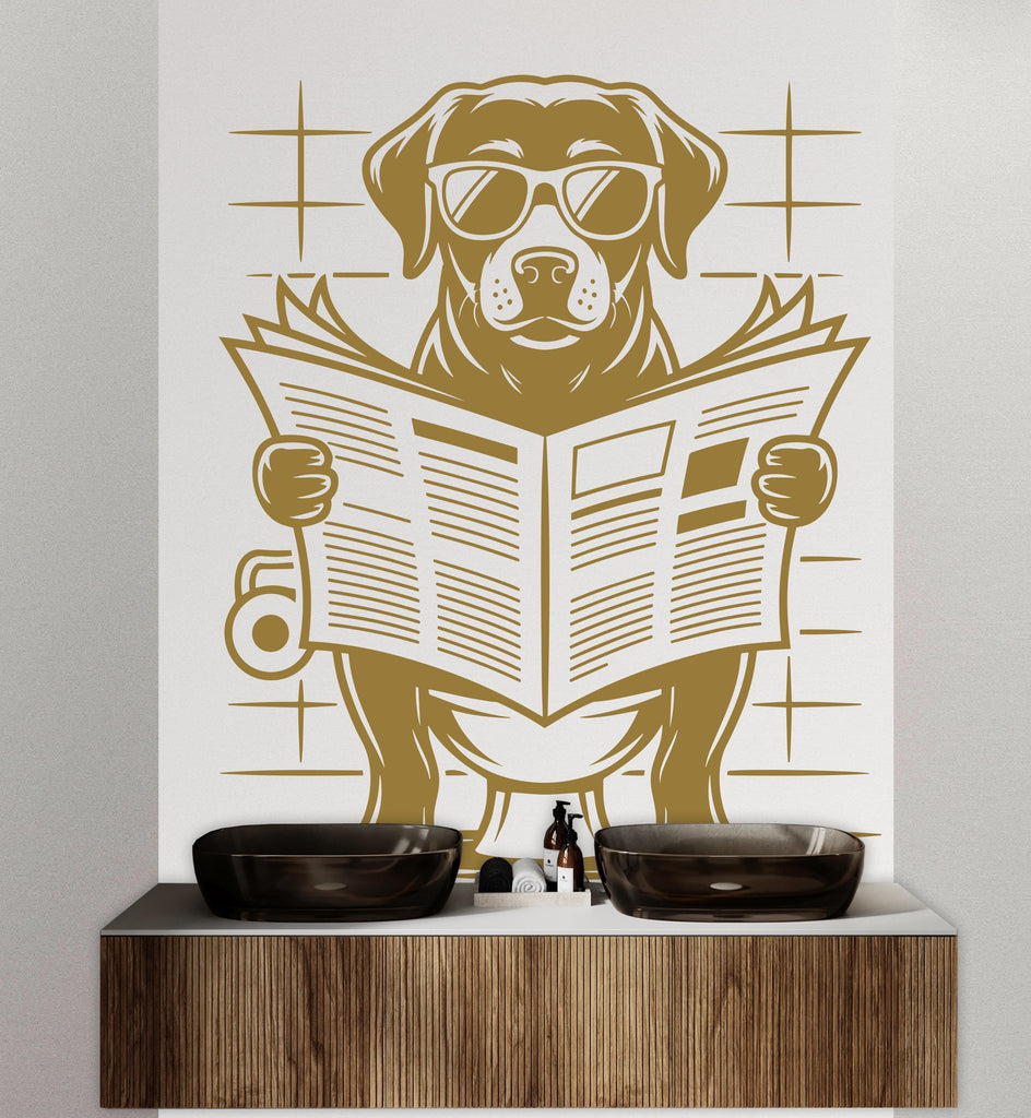 Labrador reading newspaper wall decal Bathroom Dog decor Dog wall art Decal Dog Lover Animals Dog Wall Bathroom Wall Decals Stickers 154DE