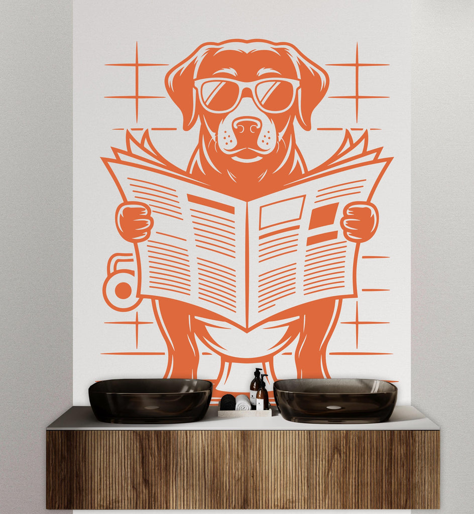 Labrador reading newspaper wall decal Bathroom Dog decor Dog wall art Decal Dog Lover Animals Dog Wall Bathroom Wall Decals Stickers 154DE
