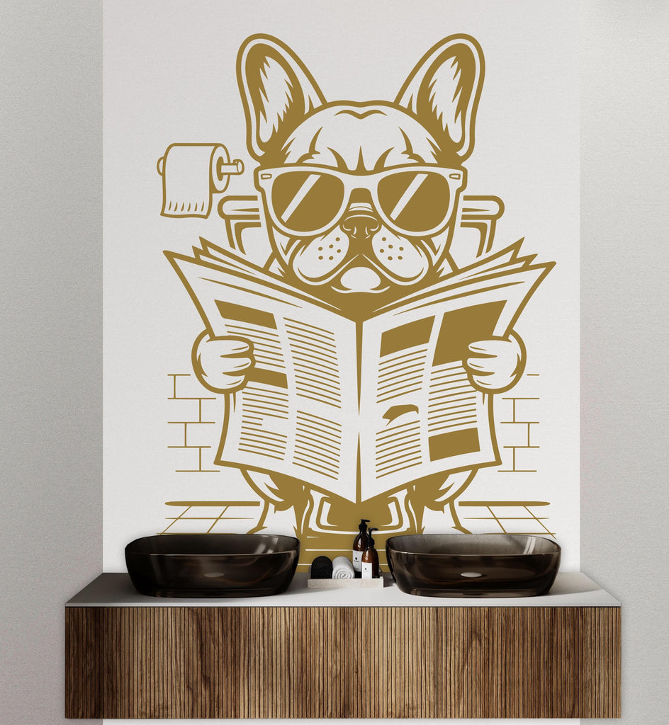 French Bulldog reading newspaper wall decal Bathroom Dog decor Dog wall art Decal Dog Lover Animals Dog Bathroom Wall Decals Stickers 155DE