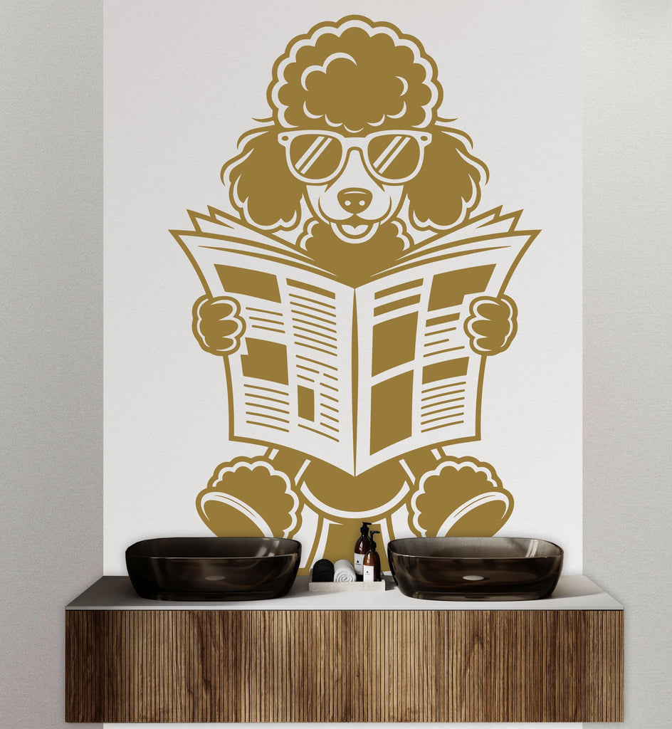 Poodle reading newspaper wall decal Bathroom Dog decor Dog wall art Decal Dog Lover Animals Dog Bathroom Wall Decals Stickers 156DE