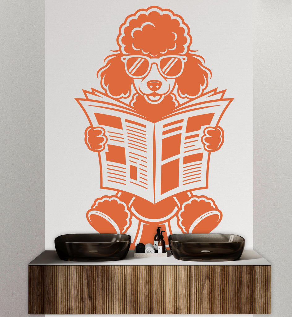 Poodle reading newspaper wall decal Bathroom Dog decor Dog wall art Decal Dog Lover Animals Dog Bathroom Wall Decals Stickers 156DE