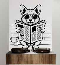 Load image into Gallery viewer, Corgi reading newspaper wall decal Bathroom Dog decor Dog wall art Decal Dog Lover Animals Dog Bathroom Wall Decals Stickers 157DE