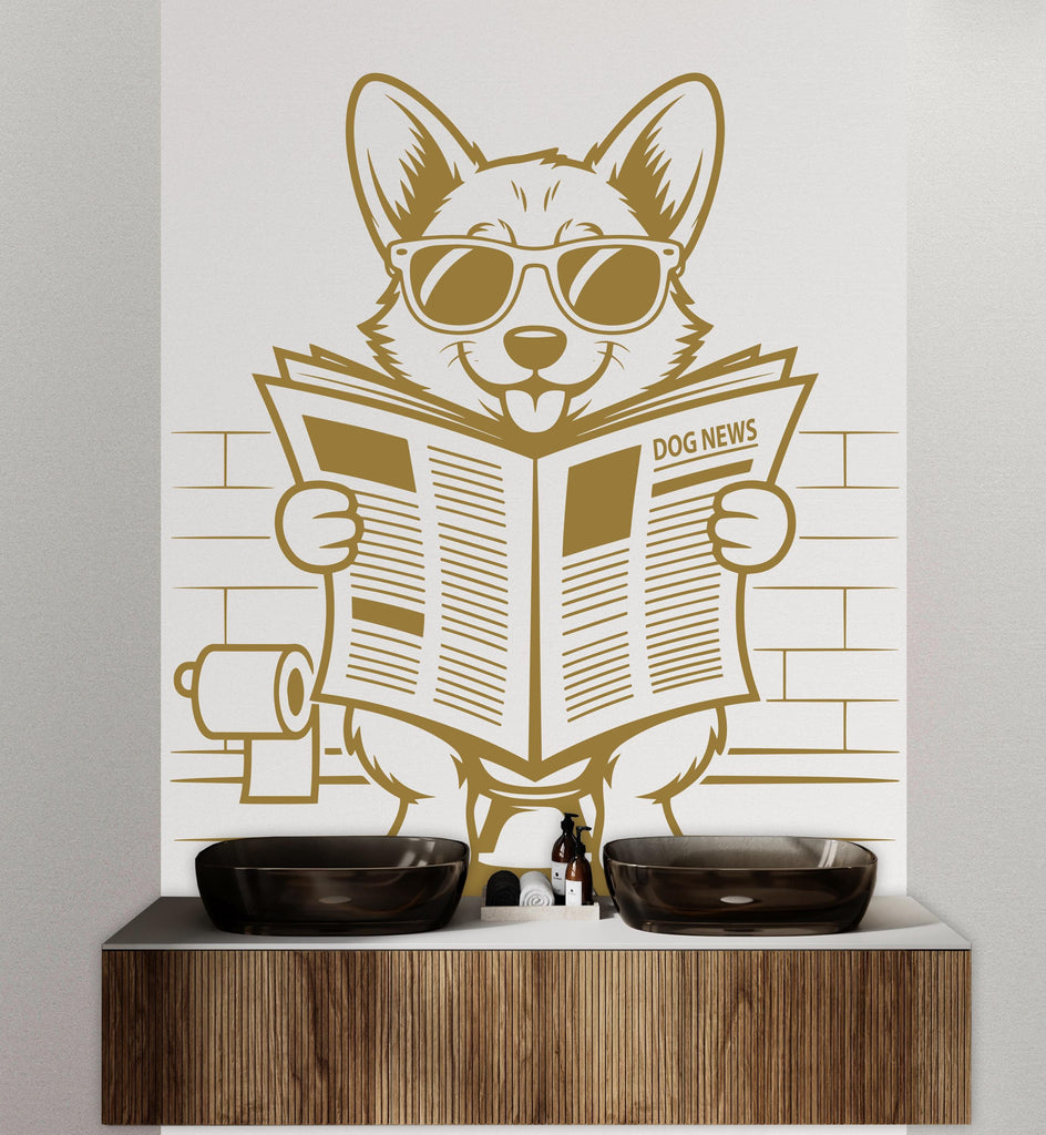 Corgi reading newspaper wall decal Bathroom Dog decor Dog wall art Decal Dog Lover Animals Dog Bathroom Wall Decals Stickers 157DE