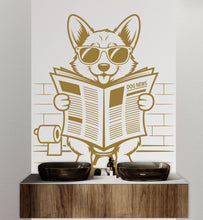 Load image into Gallery viewer, Corgi reading newspaper wall decal Bathroom Dog decor Dog wall art Decal Dog Lover Animals Dog Bathroom Wall Decals Stickers 157DE
