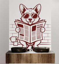 Load image into Gallery viewer, Corgi reading newspaper wall decal Bathroom Dog decor Dog wall art Decal Dog Lover Animals Dog Bathroom Wall Decals Stickers 157DE